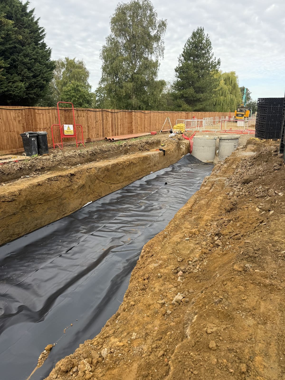LLDPE membrane laid along the 51.5m tank trench at Cottenham