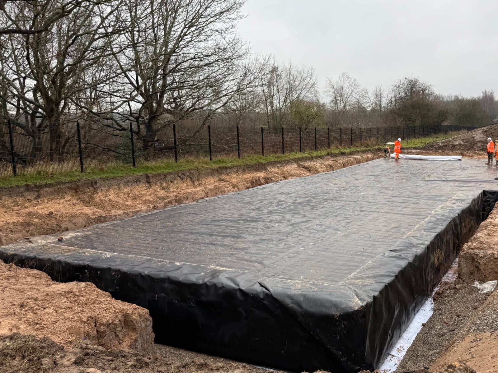 The 650m³ attenuation tank at Wrexham wrapped in impermeable membrane, ready for backfill